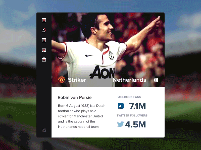 Football player profile card football motion profile card widget