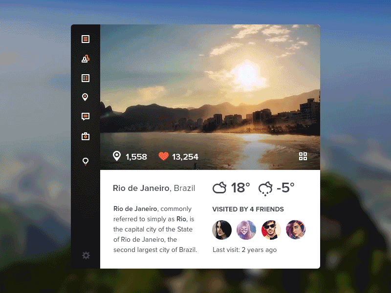 Beautiful Places Widget avatar climaicons dashboard detail feed image like people photos pin profile travel
