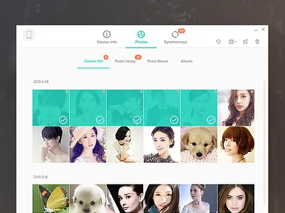 Manage photos on device albums app camera concept export flat library manage photos roll sync