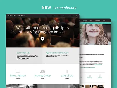 cccomaha.org before after branding church website flat design mega church paralax redesign responsive ui ux web design