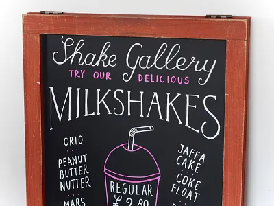 Shake Gallery chalkboard chalkboard design illustration lettering milkshake milkshakes typography
