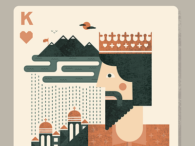 King of Hearts card clouds heart illustration king mountains texture vector