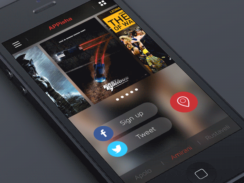 Movie app Pull down animation aplication app description ios7 iphone movie poster pull down slider ui
