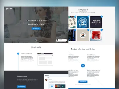 Swiftly - concept blue browser clean grid landing page photo task timeline white