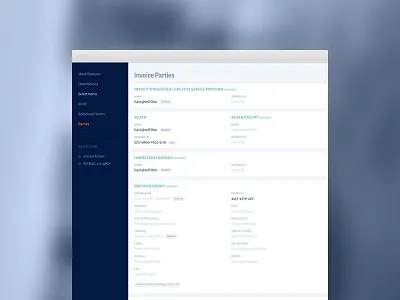 Parties application blue clean clear fields form invoice orange ui ux
