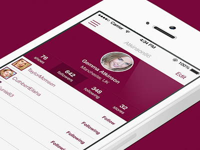 Profile App app fashion flat girl iphone menu model profile purple sexy shoe store