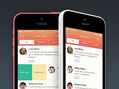 Explore Screens avatar cetegory explore help ios ios7 list minimal mobile post ui ux