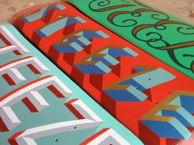 Style and Ease brush deck hand painted lettering one shot paint sign paint skateboard steeze typography