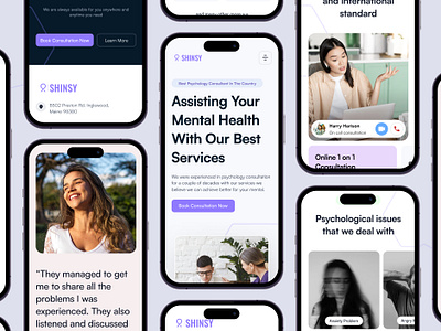 [Responsive] Shinsy - Psychology Consultation Landing Page android app clean consultant design hero hero section ios landing landing page mental mental health mobile professional psychology simple ui uiux website