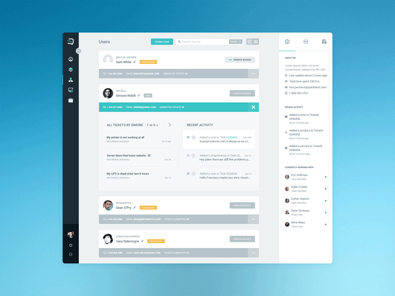 Users And Receivable Payments app customer managment helpdesk invoicing list message online support pakistan remote thumbnail ticket ui design