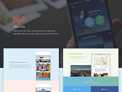 Tripstr App landing website app design hexagon ios landing landing page trip ui ux web website