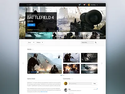 Game Store - Product page carousel comment design flat interface layout nav product ui web website white