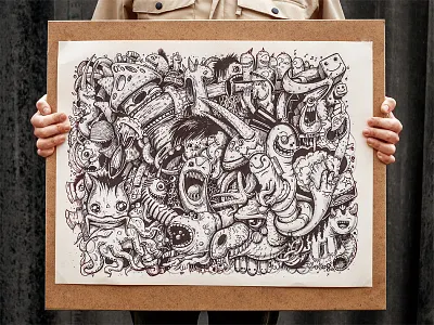 Monsters doodle emotion fun gun illustration laugh monster tooth war