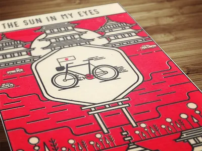 The Sun In my Eyes by Josie Dew - Book Cover Design art bike building city clean cycling graphic design illustration japan print screen print travel
