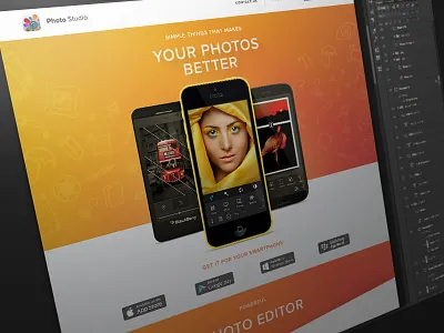 Photo app landing appstore design editor landing odessa page phone photo search site ukraine