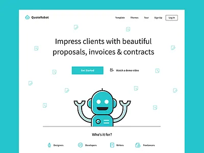 QuoteRobot Landing Page branding designer fintech freelance designer invoice landing page design landingpage quote quoterobot robot ui design user experience
