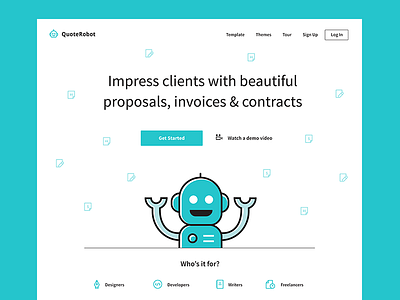 QuoteRobot Landing Page branding designer fintech freelance designer invoice landing page design landingpage quote quoterobot robot ui design user experience
