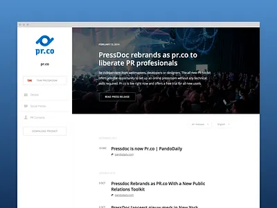 Pr.co pressroom redesign branded clean design redesign tnw white