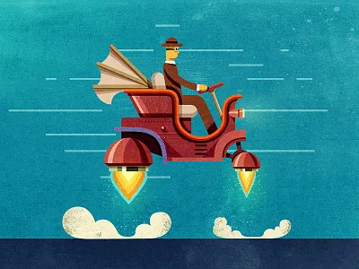 Steampunk flying car 1900 car flat flying car illustration steampunk texture vintage