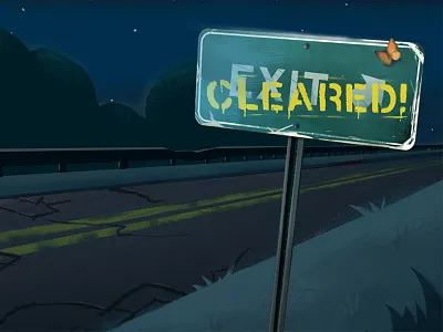 GTFO of Dodge apocalypse butterfly night road sign