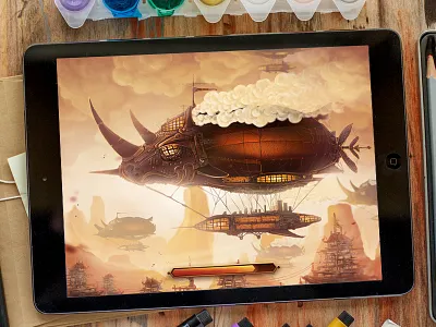 Airship airship army bar city cloud concept loading progress rhino ship steampunk war