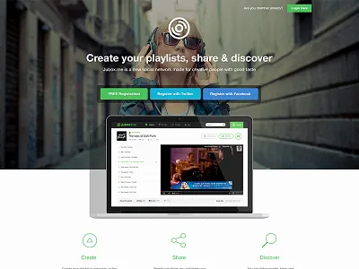 Jubox.me 1.0 Landing flat green home jubox landing music playlists startup