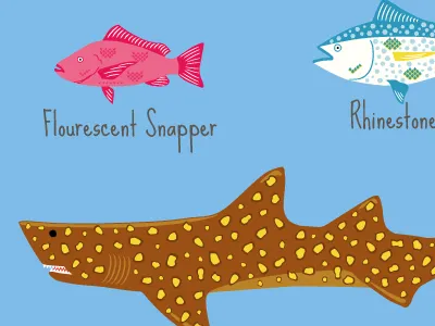 Life Aquatic Fish Chart crab film fish illustration jellyfish movie ocean seahorse shark the life aquatic tuna wes anderson