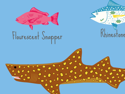 Life Aquatic Fish Chart crab film fish illustration jellyfish movie ocean seahorse shark the life aquatic tuna wes anderson