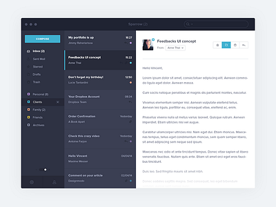 Sparrow Redesign app blue client dark gmail google interface mail minimal sparrow ui ux
