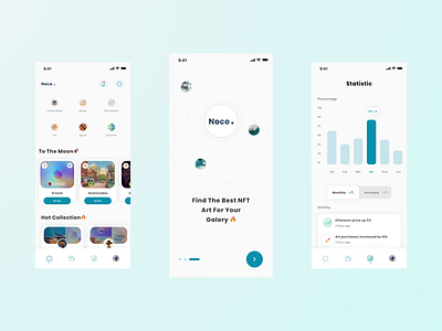 Noce - NFT Mobile App UI Kit (Light Mode) Animation animation auction bidding collage cryptocurrency home dashboard interaction light mode metaverse minimal mobile mobile app motion design nft onboarding statistic ui ui animation ui kit ux