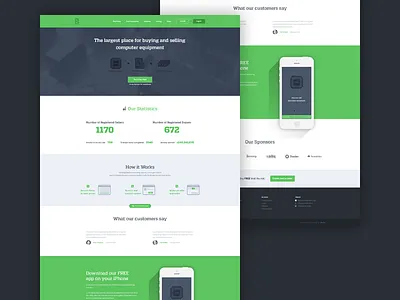 Broker market clean flat green home page icon design landing landing page simple ui ux webdesign website