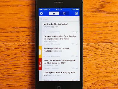 Designer News for iPhone app blue clean designer news flat interface ios ios7 iphone mobile ui ux