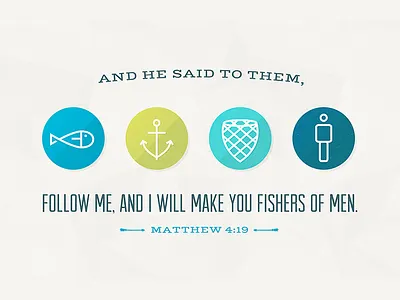 Verse of the Day: Matthew 4:19 anchor bible fish fishing flat icon logos bible software man nautical net scripture verse