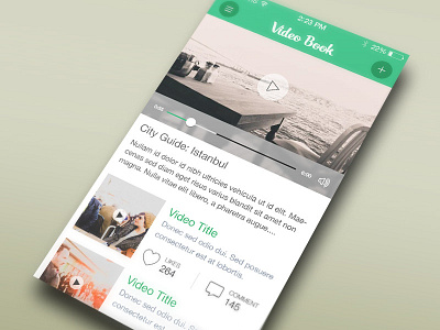 Video Book app chat design feed flat ios7 like list mobile mockup profile video player