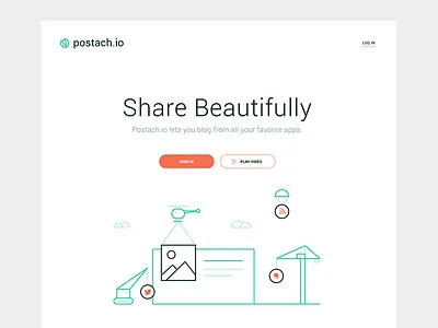 Postach.io Landing Page blog clouds crane fintech helicopter landingpage minimal ui parachute postach.io ui ui design user interface