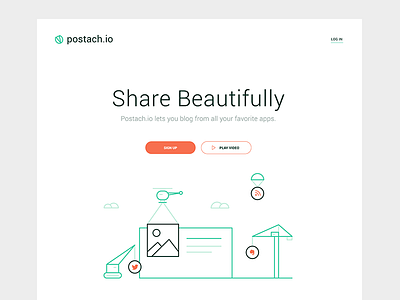 Postach.io Landing Page blog clouds crane fintech helicopter landingpage minimal ui parachute postach.io ui ui design user interface