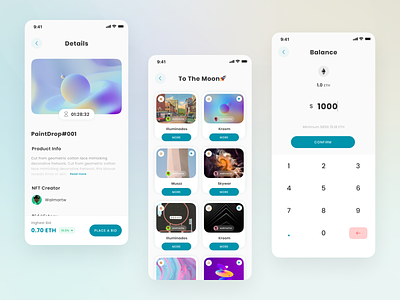 Noce - Auction, Details, and Bidding Page (Light Mode) auction bidding cryptocurrency details digital asset light mode mobile mobile app mobile design mobile ui overview ui ui kit ux