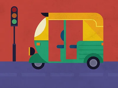 Geometric Illustration - Autorickshaw auto rickshaw drawing green hyderabad illustration rickshaw traffic yellow