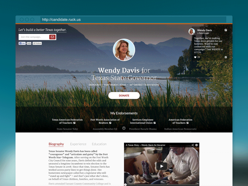 Ruckus Candidate Page candidate digital telepathy gif mvp one page orange politician ruckus single page template