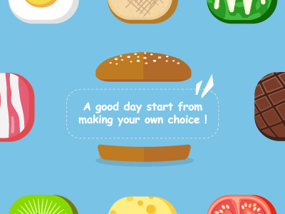 Have a good start of the day ! bacon beef bread breakfast cheese day egg kiwi fruit toast tomato vegetable