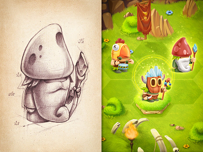iOs Game character game glow grass interface ios ipad iphone shine sketch stone wood