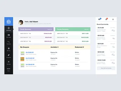 Dashboard UI Design bank banking dashboard finance financial app ui user interface user profile ux