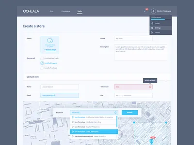 Create a Store Form dropdown form geolocation map menu store ui ux