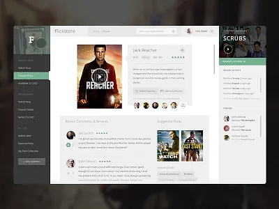Flickstore UI - Single Page app clean color design flat flickstore modern movies netflix ui watch web