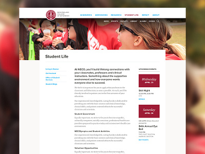Student Life college higher ed marketing website