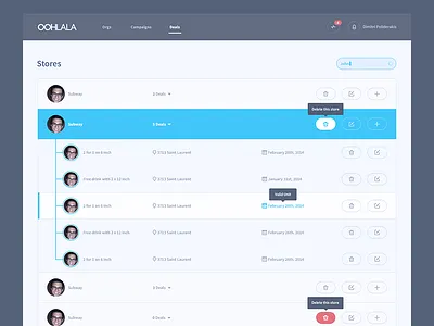 Stores admin control panel cp dashboard grids panel search stores tooltip ui ux