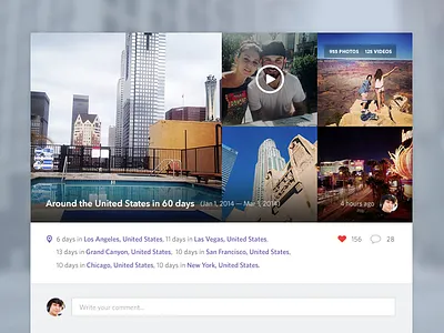 Trip Widget card comments likes location madebysan photos pin social travel trip widget