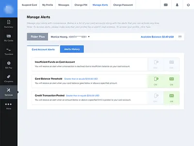 Manage Alerts / Notifications alerts notifications settings switch tabs toggle ui user interface