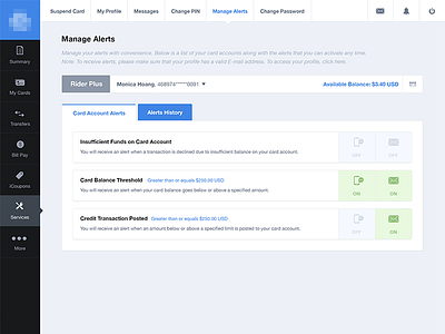 Manage Alerts / Notifications alerts notifications settings switch tabs toggle ui user interface