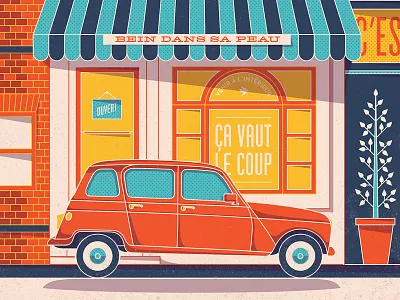 Vraie Joie car flat french pop renault signage storefront